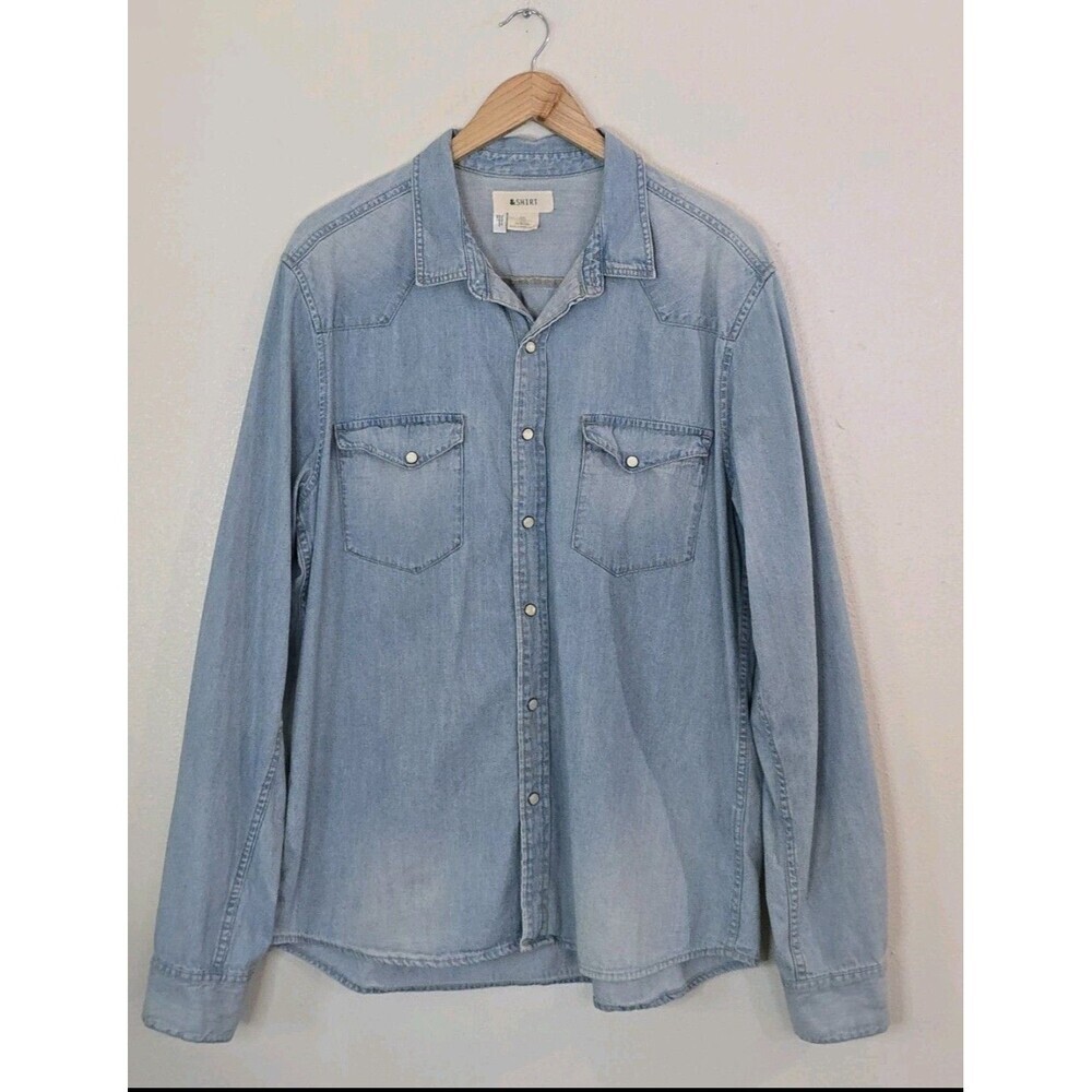 & Other Stories Denim Western Shirt Womens Large Chambray Snap Button Blue - Picture 2 of 11
